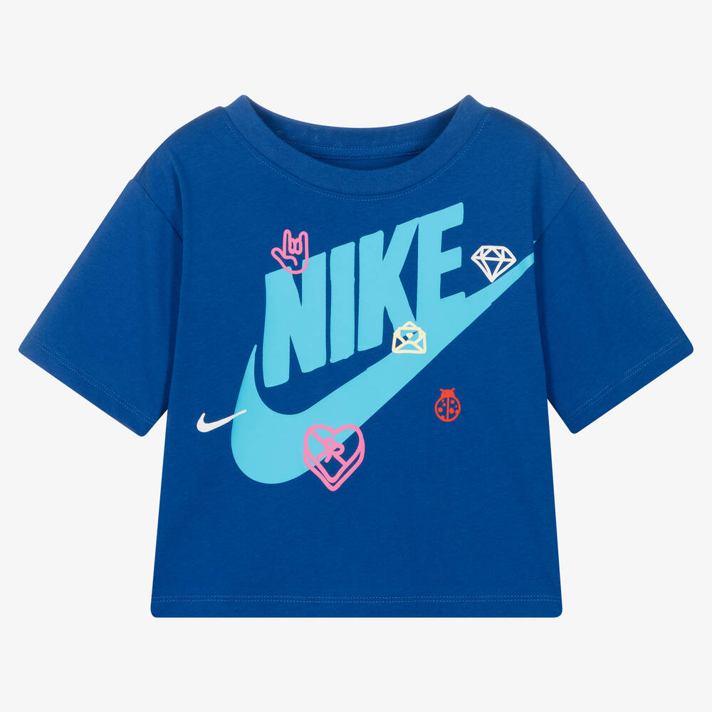 Nike - تيشيرت قطن جيرسي لون أزرق للبنات | Childrensalon