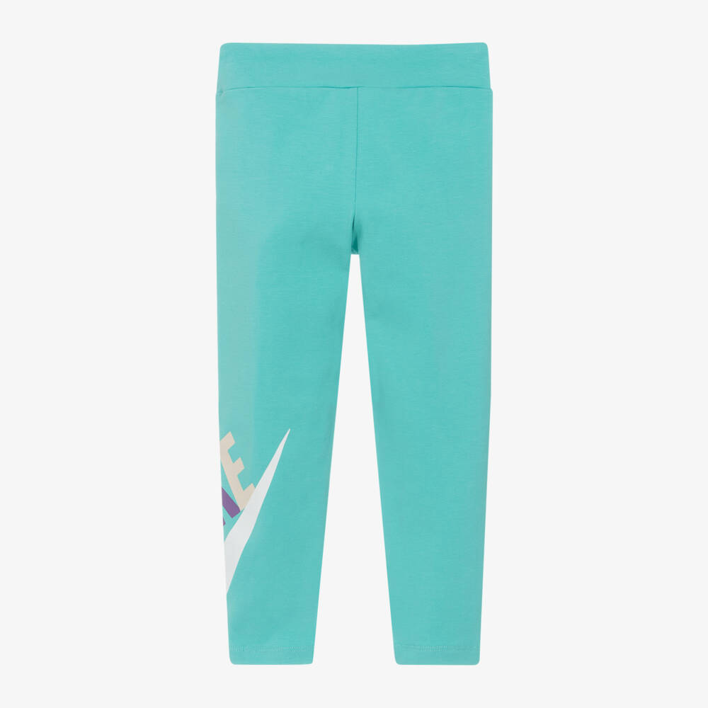 Nike-Girls Turquoise Cotton Logo Leggings | Childrensalon Outlet