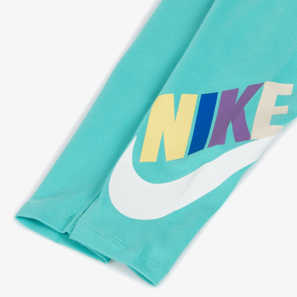 Nike-Girls Turquoise Cotton Logo Leggings | Childrensalon Outlet