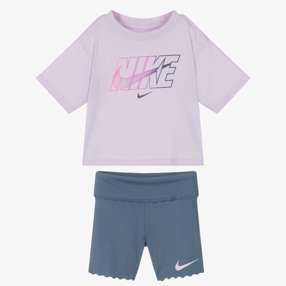 Nike-Girls Violet & Azure Active Shorts Ensemble | Childrensalon Outlet