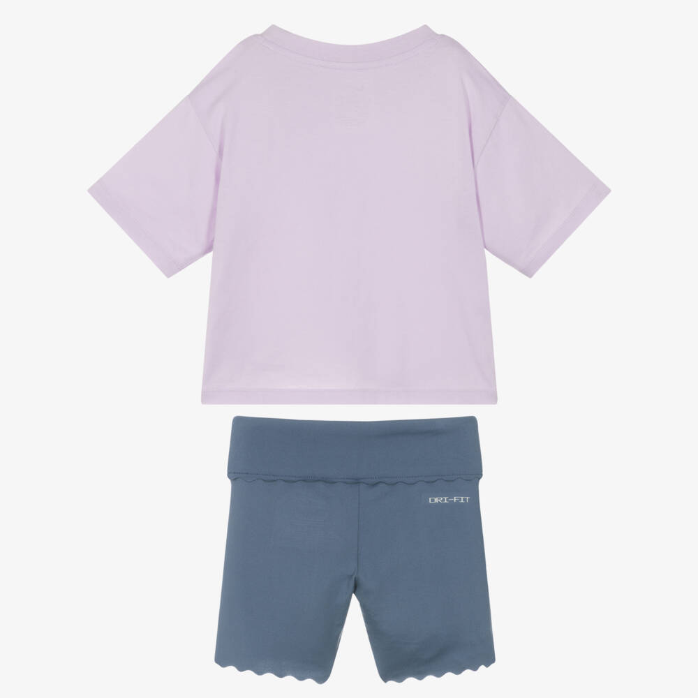 Nike-Girls Violet & Azure Active Shorts Ensemble | Childrensalon Outlet