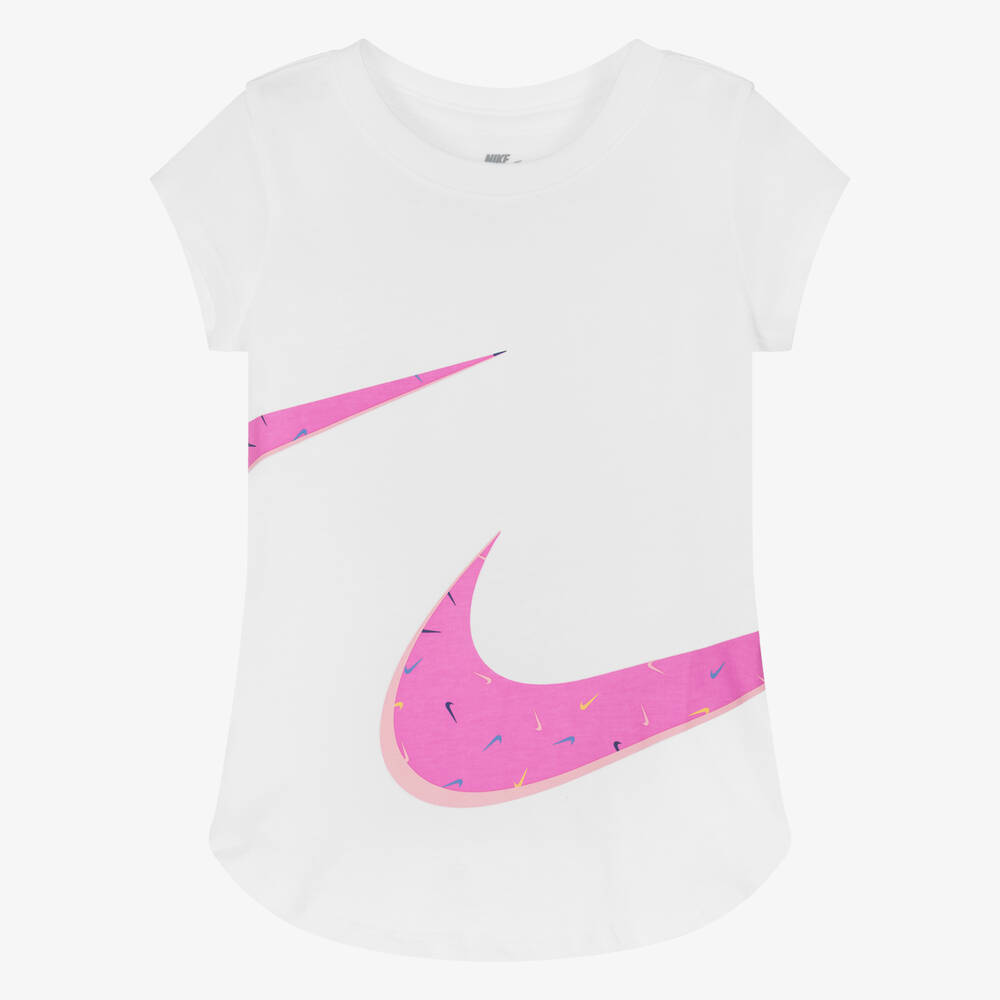 Nike - Girls White Cotton T-Shirt | Childrensalon