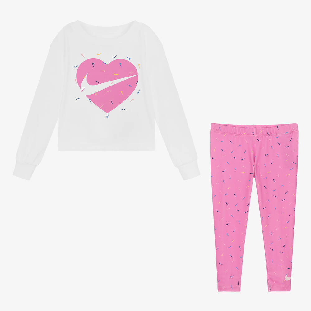 Nike-Girls White & Pink Sports Leggings Set | Childrensalon Outlet