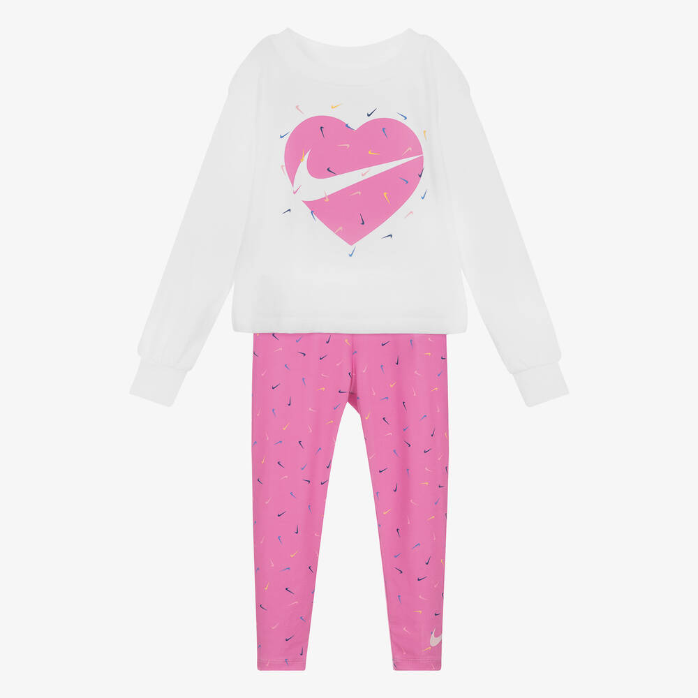 Nike - Sport-Leggings-Set in Weiß & Rosa | Childrensalon