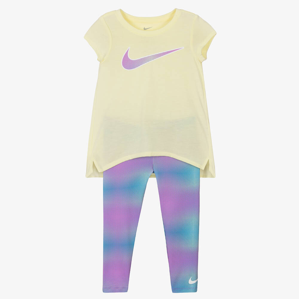 Nike - Girls Yellow & Lilac Purple Leggings Set | Childrensalon