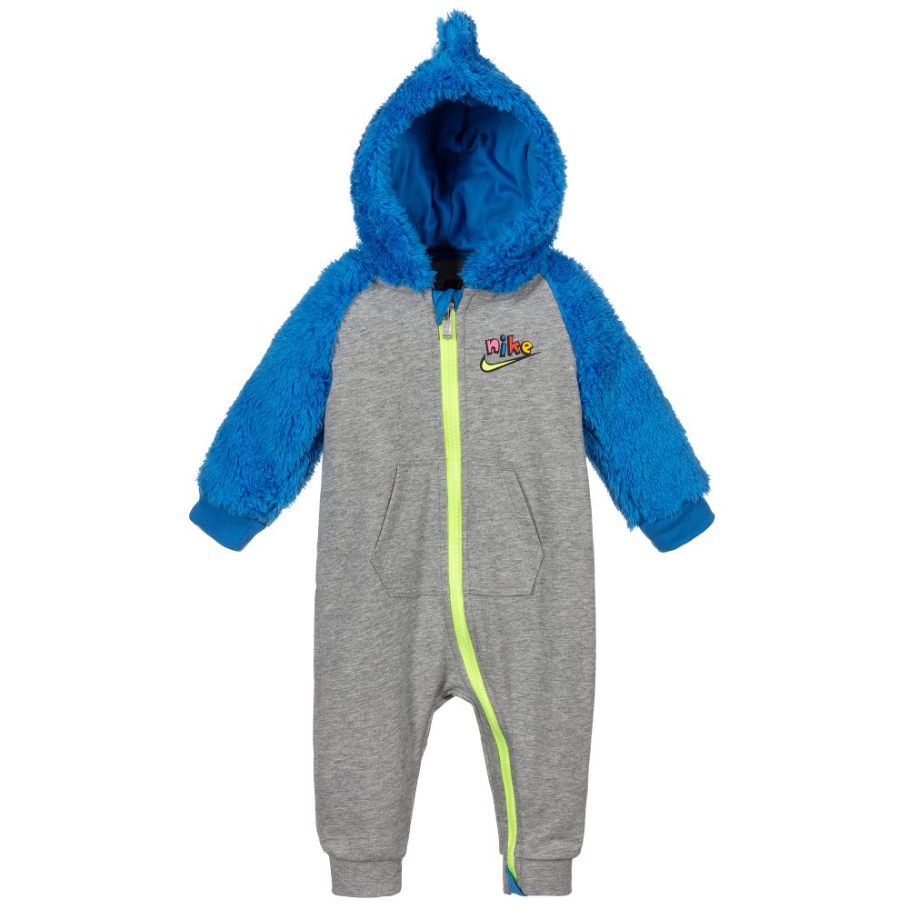 Nike - أوفرول رومبر قطن جيرسي وفليس لون رمادي وأزرق للمواليد | Childrensalon