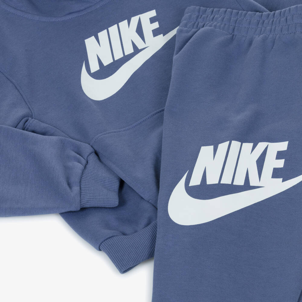 Nike-Indigo Blue Cotton Hooded Tracksuit with Swoosh Logo | Childrensalon Outlet