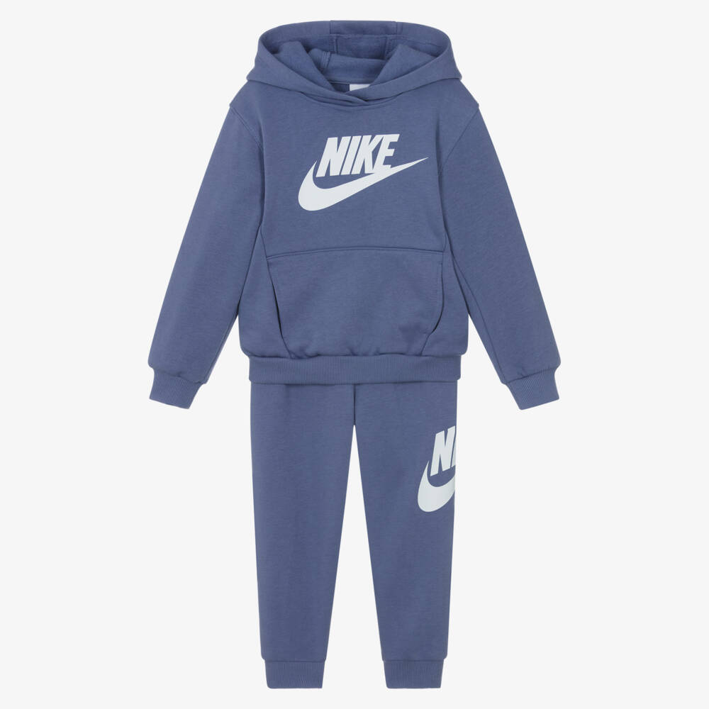 Nike-Indigo Blue Cotton Hooded Tracksuit with Swoosh Logo | Childrensalon Outlet