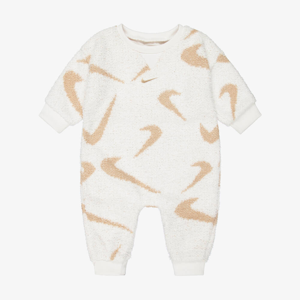 Nike-Ivory & Beige Swoosh Logo Fleece Romper | Childrensalon Outlet