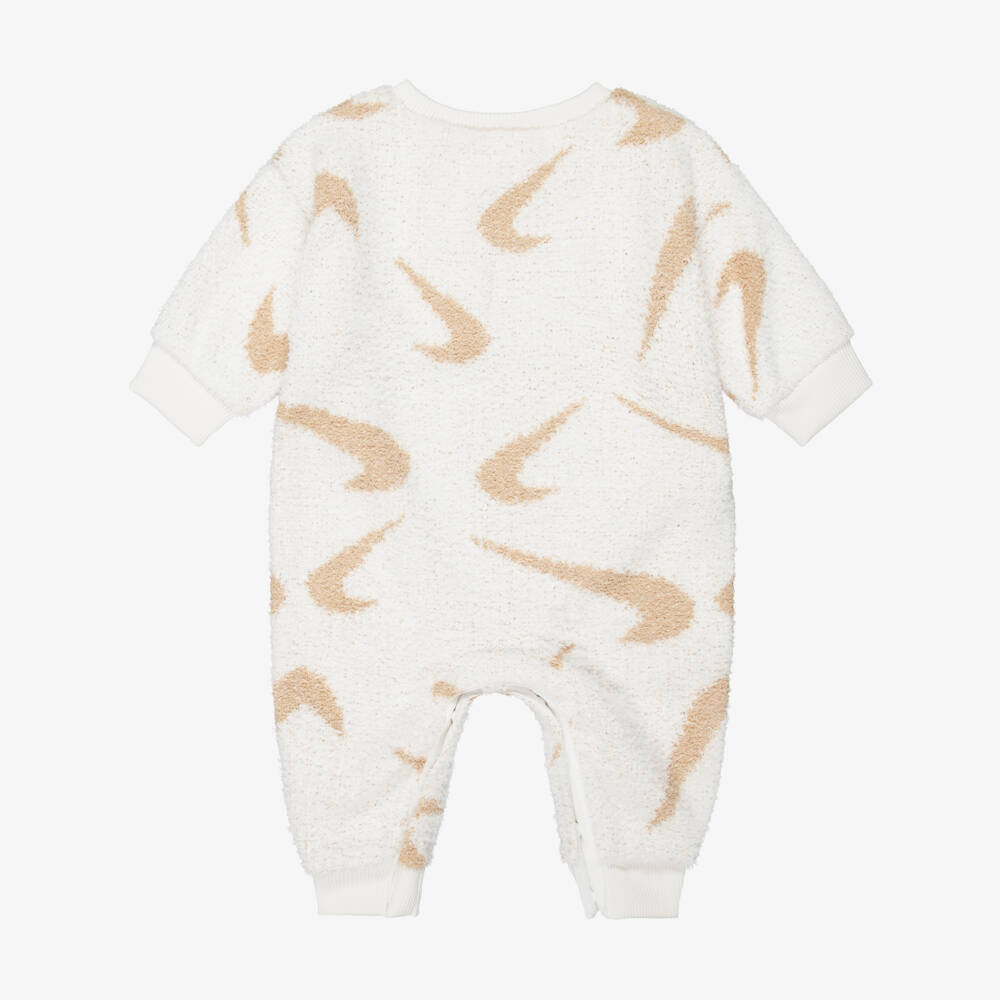 Nike-Ivory & Beige Swoosh Logo Fleece Romper | Childrensalon Outlet