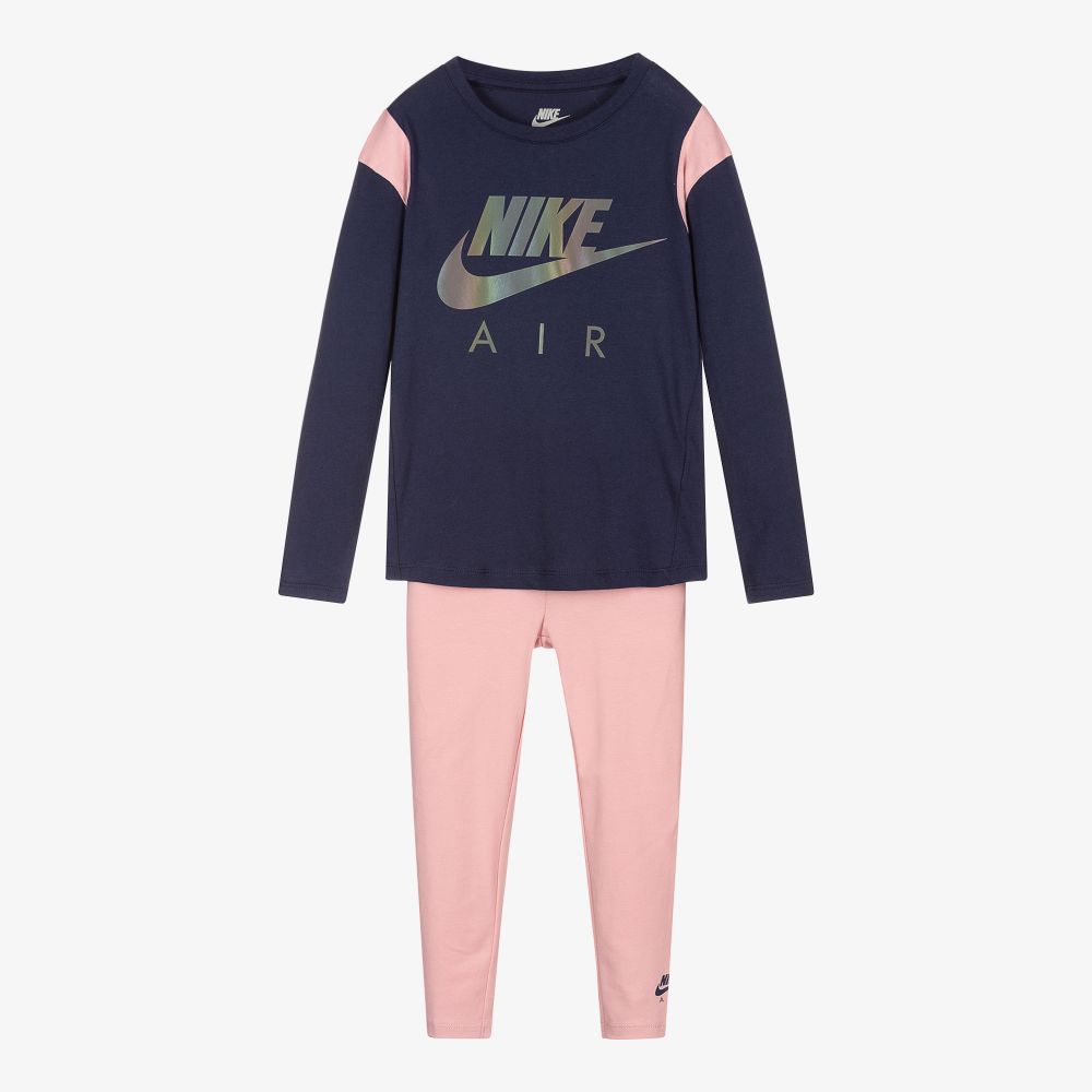 Nike - طقم ليغنغز قطن لون زهري وكحلي للبنات | Childrensalon
