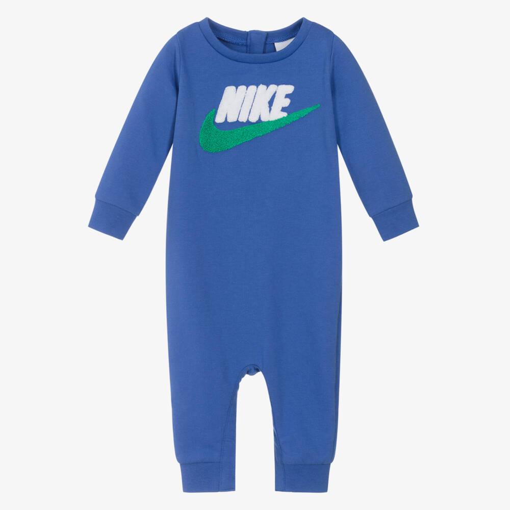 Nike-Royal Blue Jersey Baby Romper with Bouclé Swoosh Logo | Childrensalon Outlet