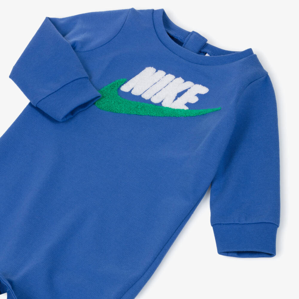 Nike-Royal Blue Jersey Baby Romper with Bouclé Swoosh Logo | Childrensalon Outlet