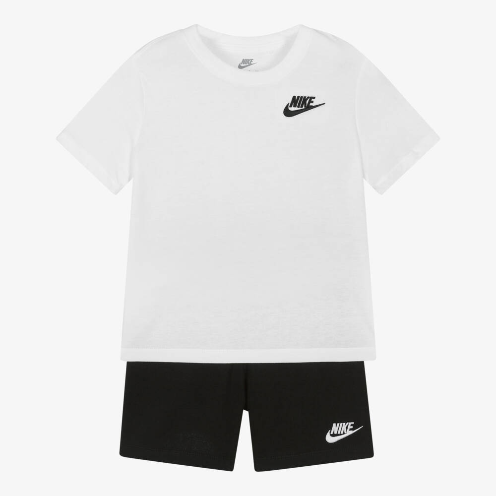 Nike-White & Black Swoosh Logo Shorts Set | Childrensalon Outlet