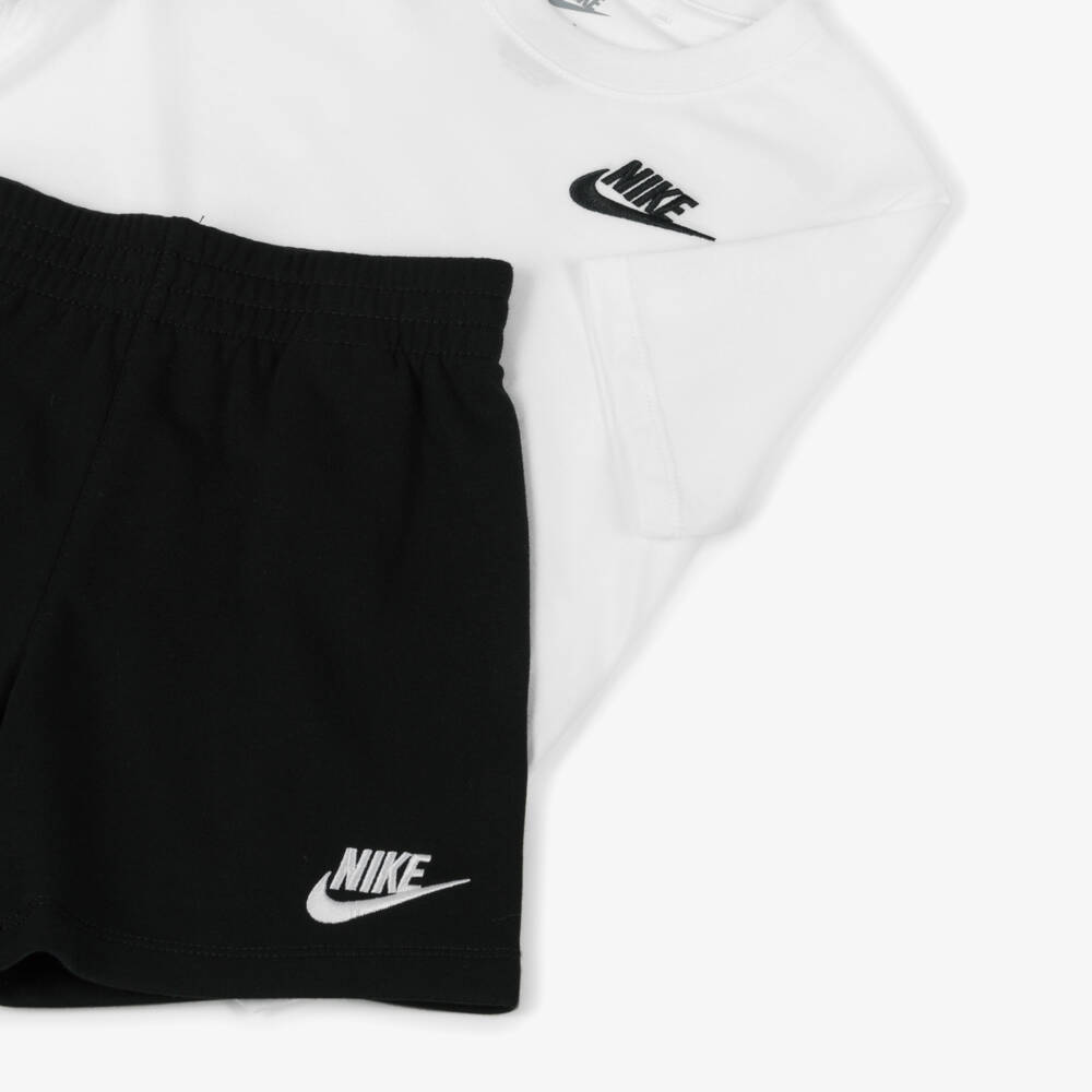 Nike-White & Black Swoosh Logo Shorts Set | Childrensalon Outlet