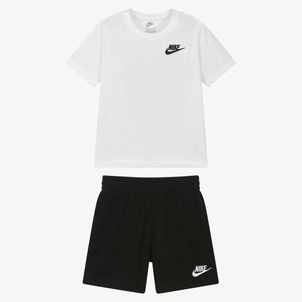 Nike-White & Black Swoosh Logo Shorts Set | Childrensalon Outlet
