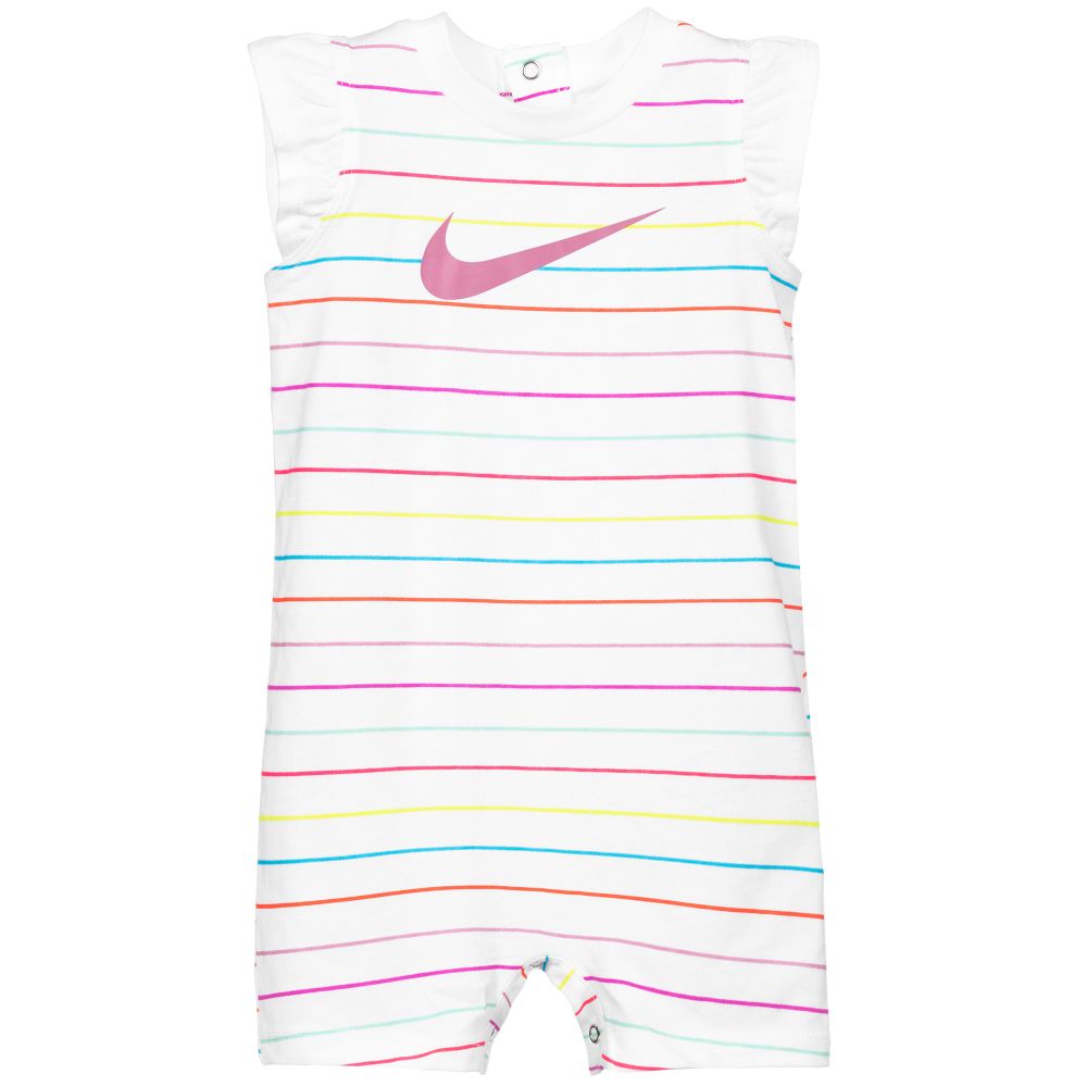 Nike - Weißer Kurzstrampler mit Streifen | Childrensalon
