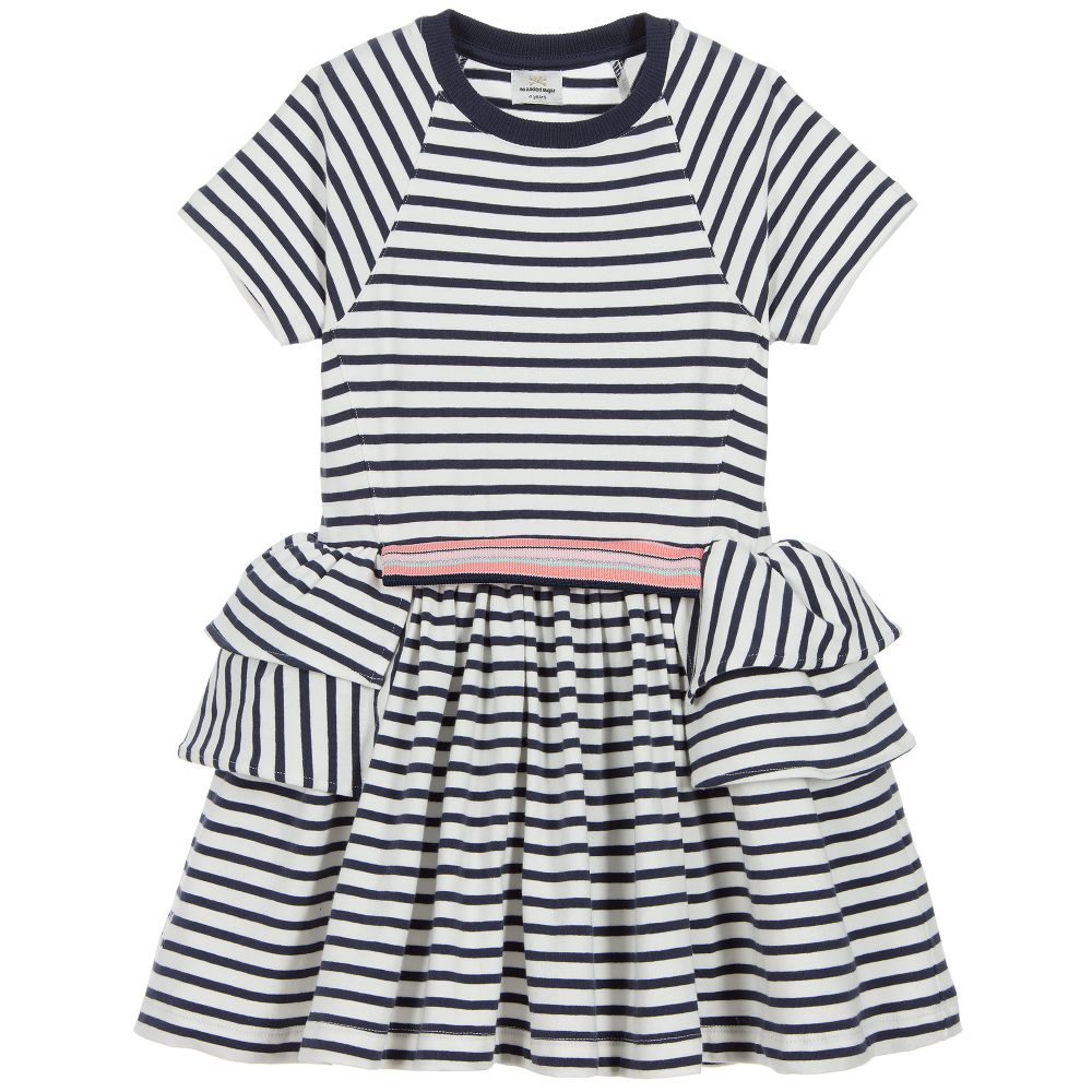 No Added Sugar - Girls Blue Striped Jersey Dress  | Childrensalon