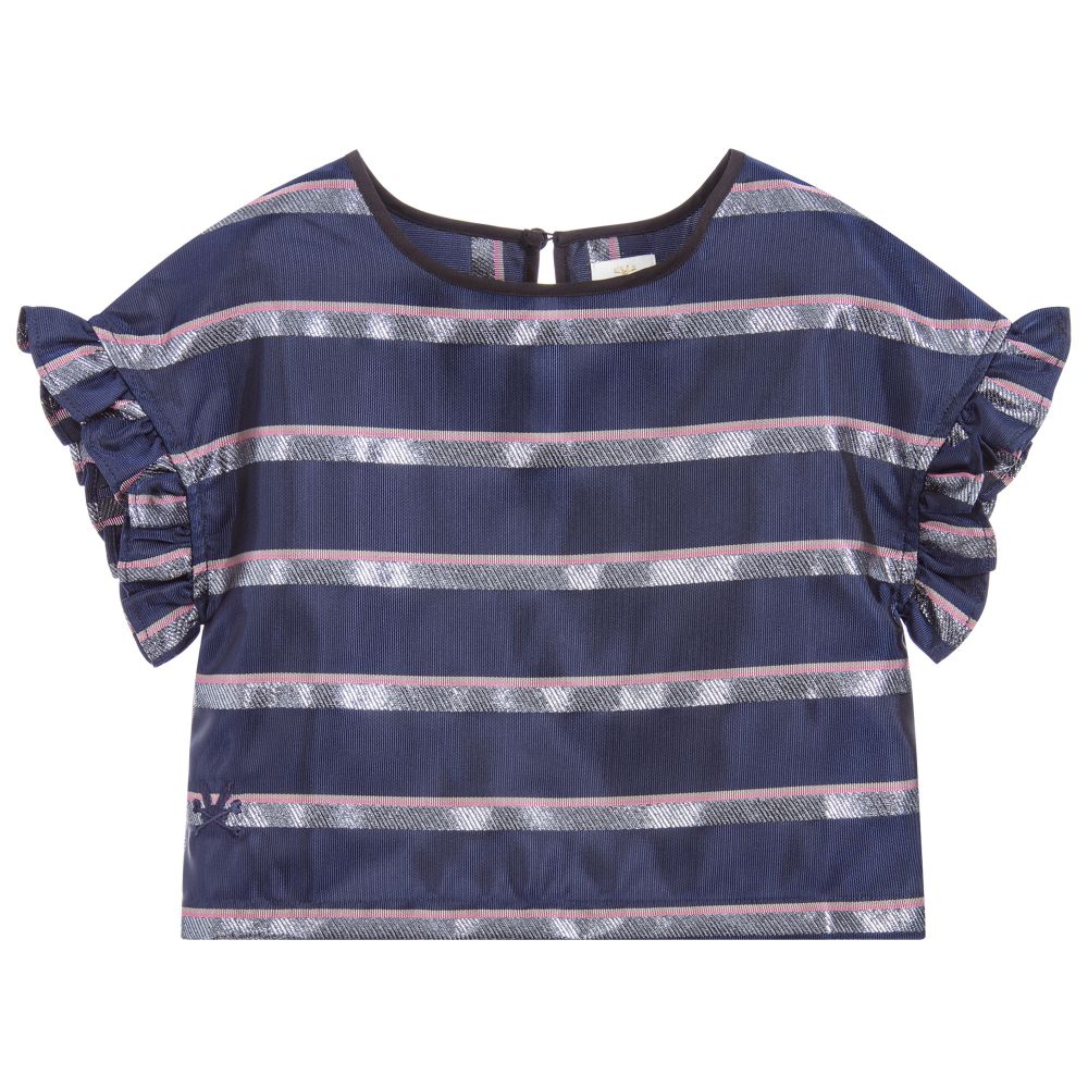 No Added Sugar - Girls Navy Blue Stripe Top | Childrensalon