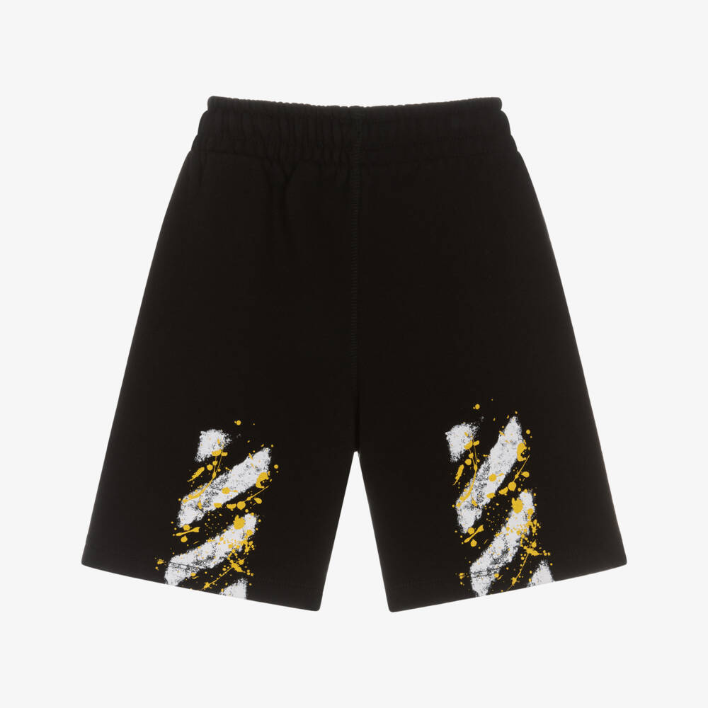 Off-White-Black And Yellow Logo Shorts | Childrensalon Outlet