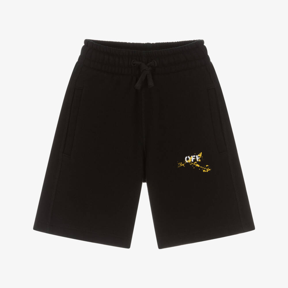 Off-White-Black And Yellow Logo Shorts | Childrensalon Outlet