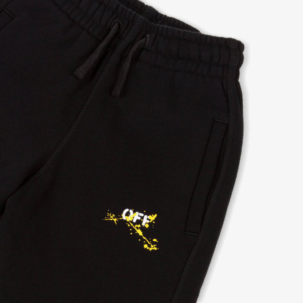 Off-White-Black And Yellow Logo Shorts | Childrensalon Outlet