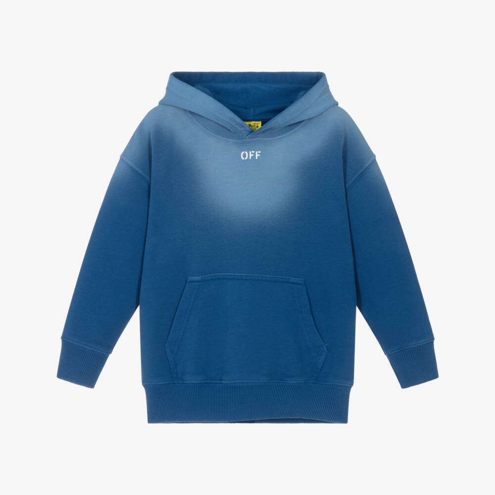 Off-White-Blue Boys Cozy Cotton Hoodie | Childrensalon Outlet