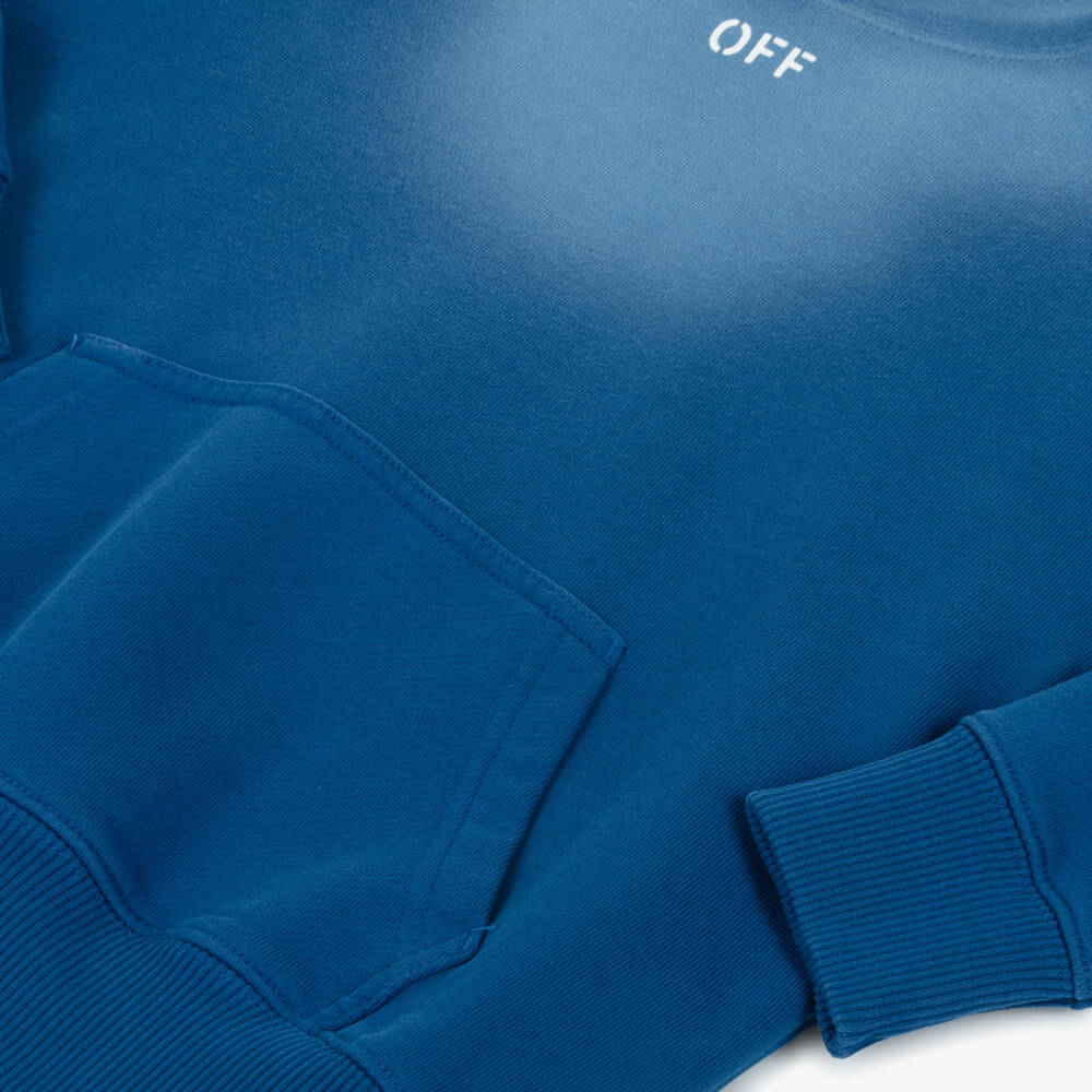 Off-White-Blue Boys Cozy Cotton Hoodie | Childrensalon Outlet