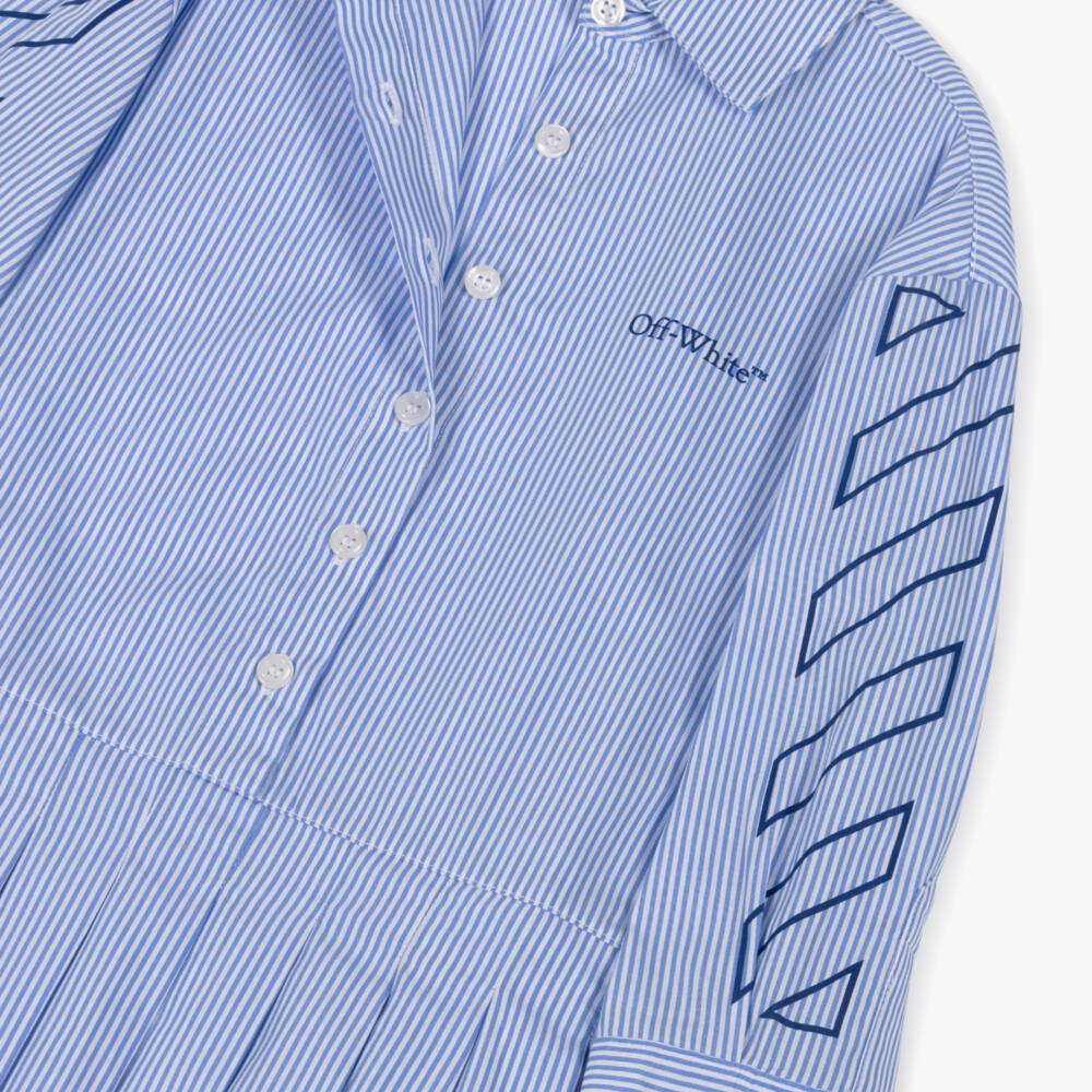 Off-White-Blue Stripe Shirt Dress | Childrensalon Outlet