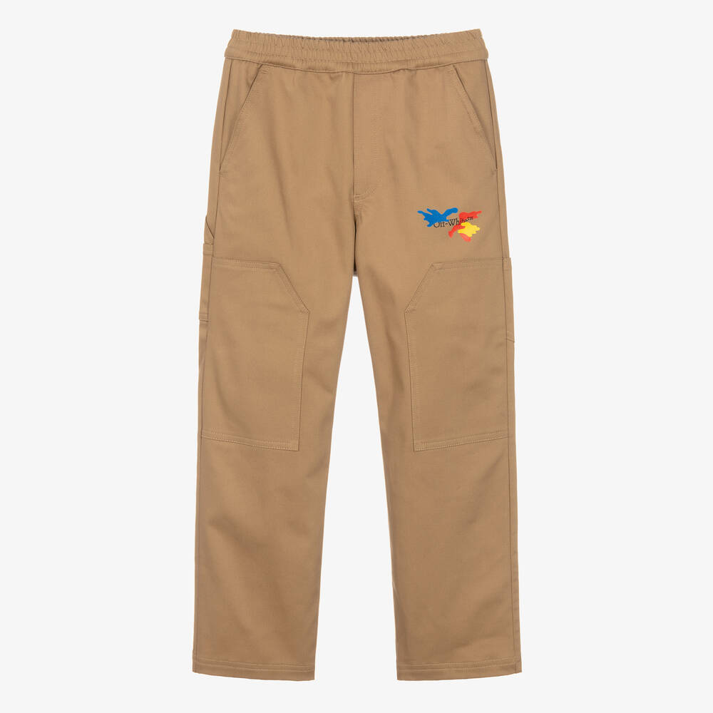 Off-White - Бежевые брюки карго с брызгами краски | Childrensalon