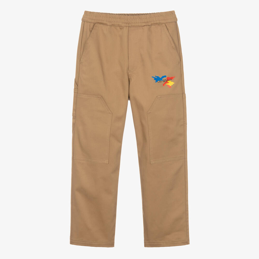 Off-White - Boys Beige Paint Splash Cargo Trousers | Childrensalon