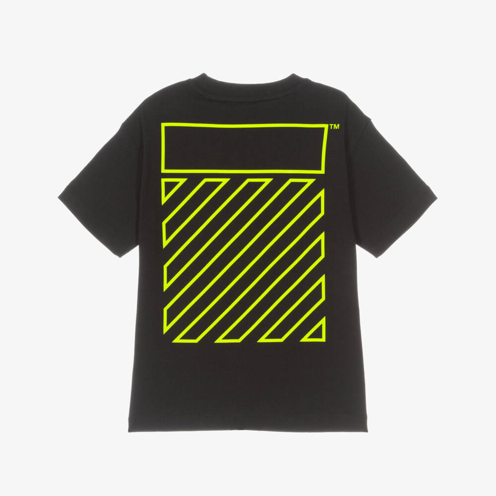 Off-White-Boys Black Cotton Diagonal Logo T-Shirt | Childrensalon Outlet