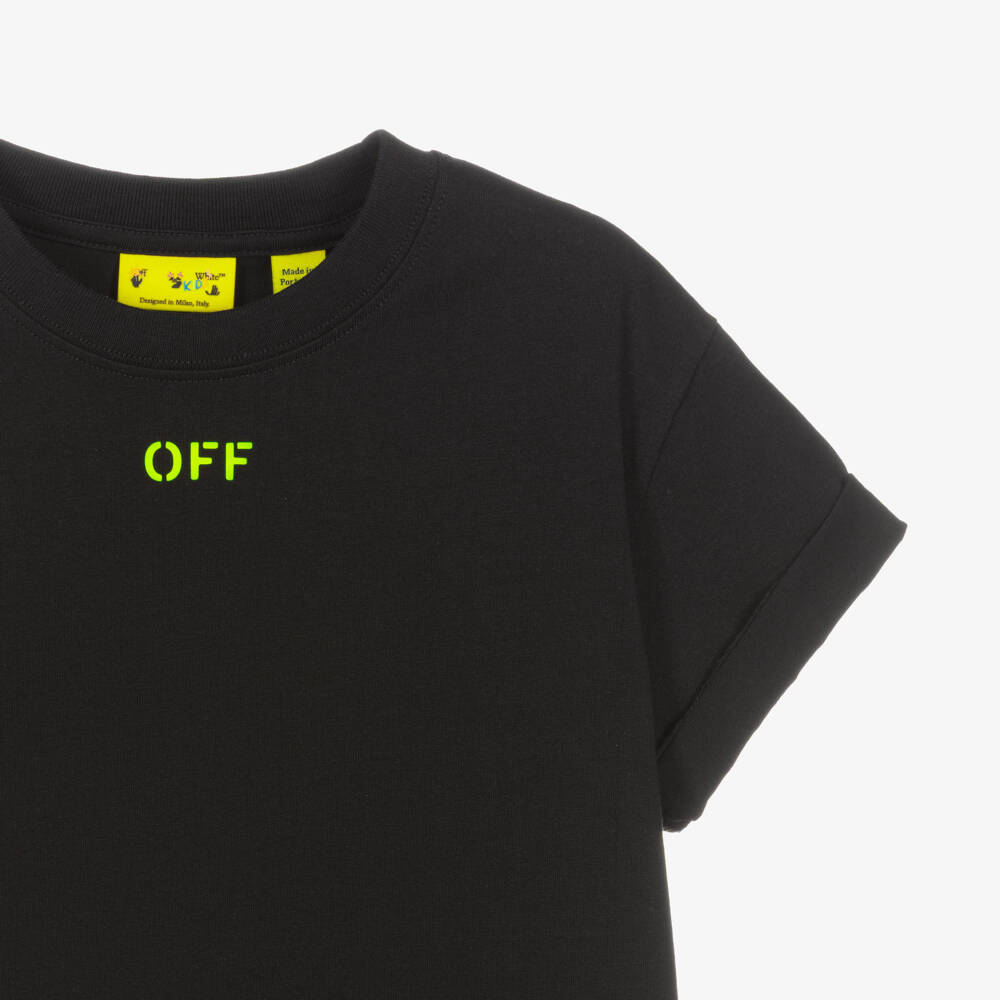 Off-White-Boys Black Cotton Diagonal Logo T-Shirt | Childrensalon Outlet