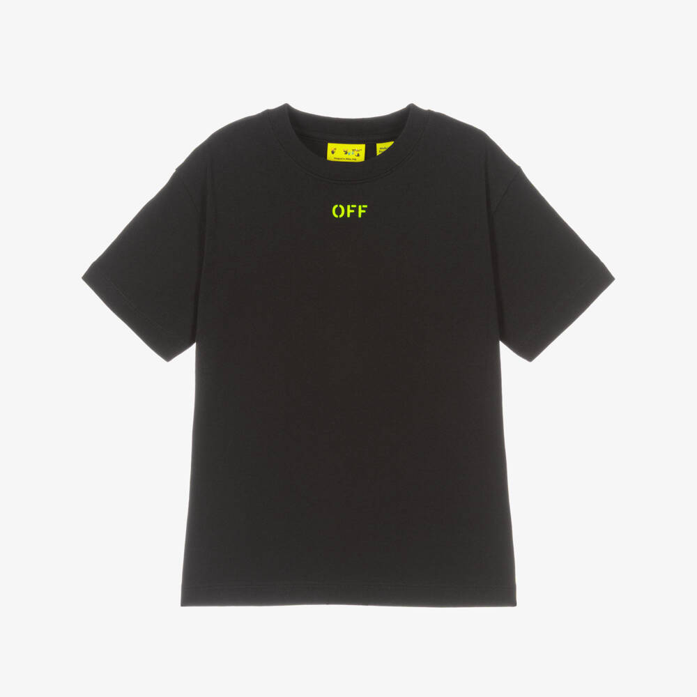 Off-White-Boys Black Cotton Diagonal Logo T-Shirt | Childrensalon Outlet