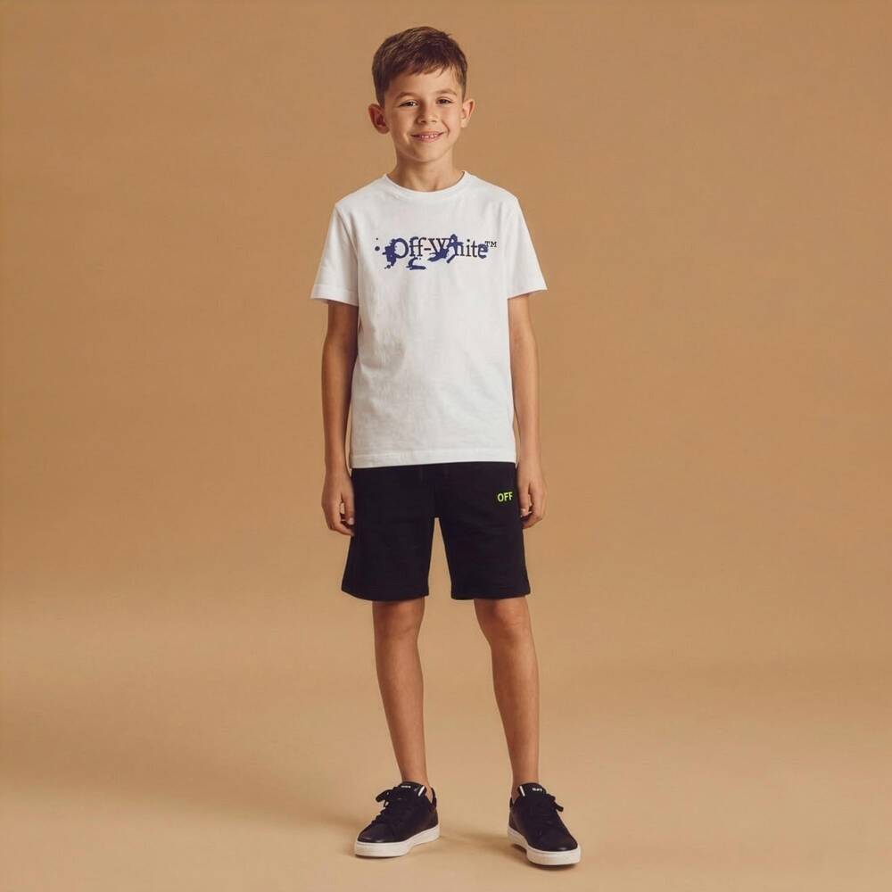 Off-White-Boys Black Cotton Diagonal Logo T-Shirt | Childrensalon Outlet