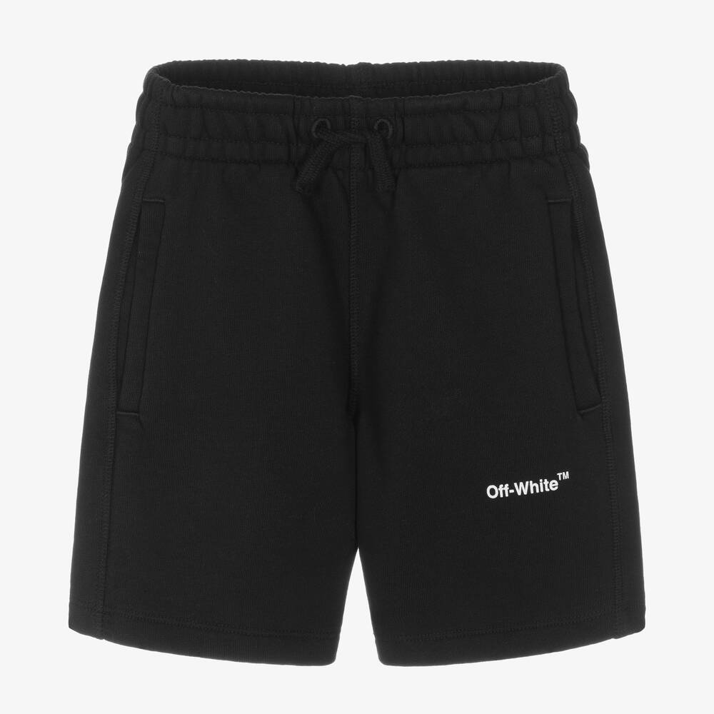 Off-White - Boys Black Cotton Diagonals Shorts | Childrensalon