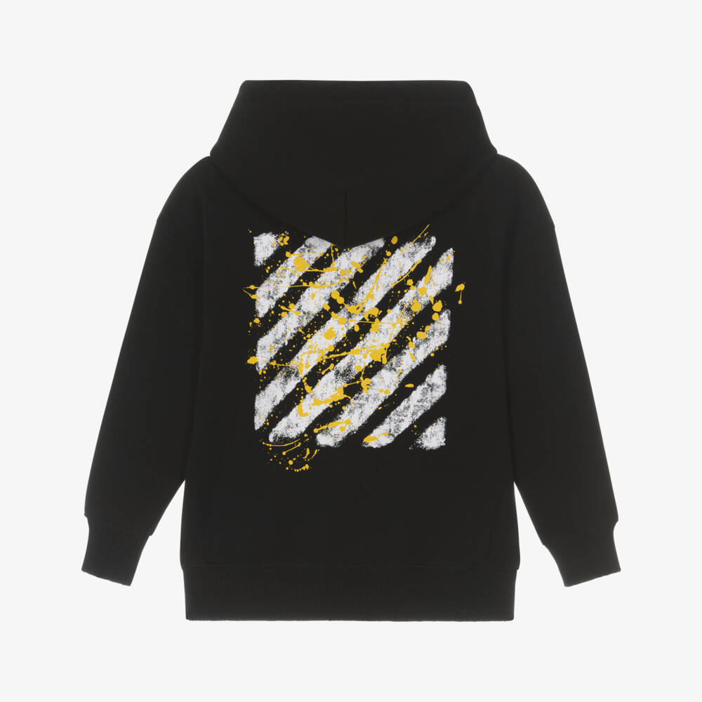 Off-White-Boys Black Cotton Jersey Hoodie with Diagonals Logo | Childrensalon Outlet