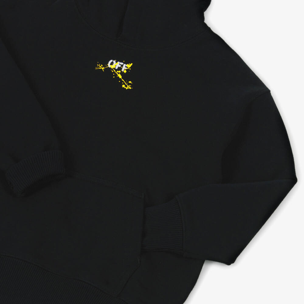 Off-White-Boys Black Cotton Jersey Hoodie with Diagonals Logo | Childrensalon Outlet
