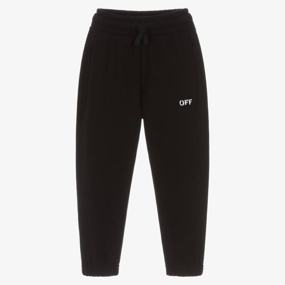 Off-White-Boys Black Cotton Jersey Joggers with Off Stamp Logo | Childrensalon Outlet