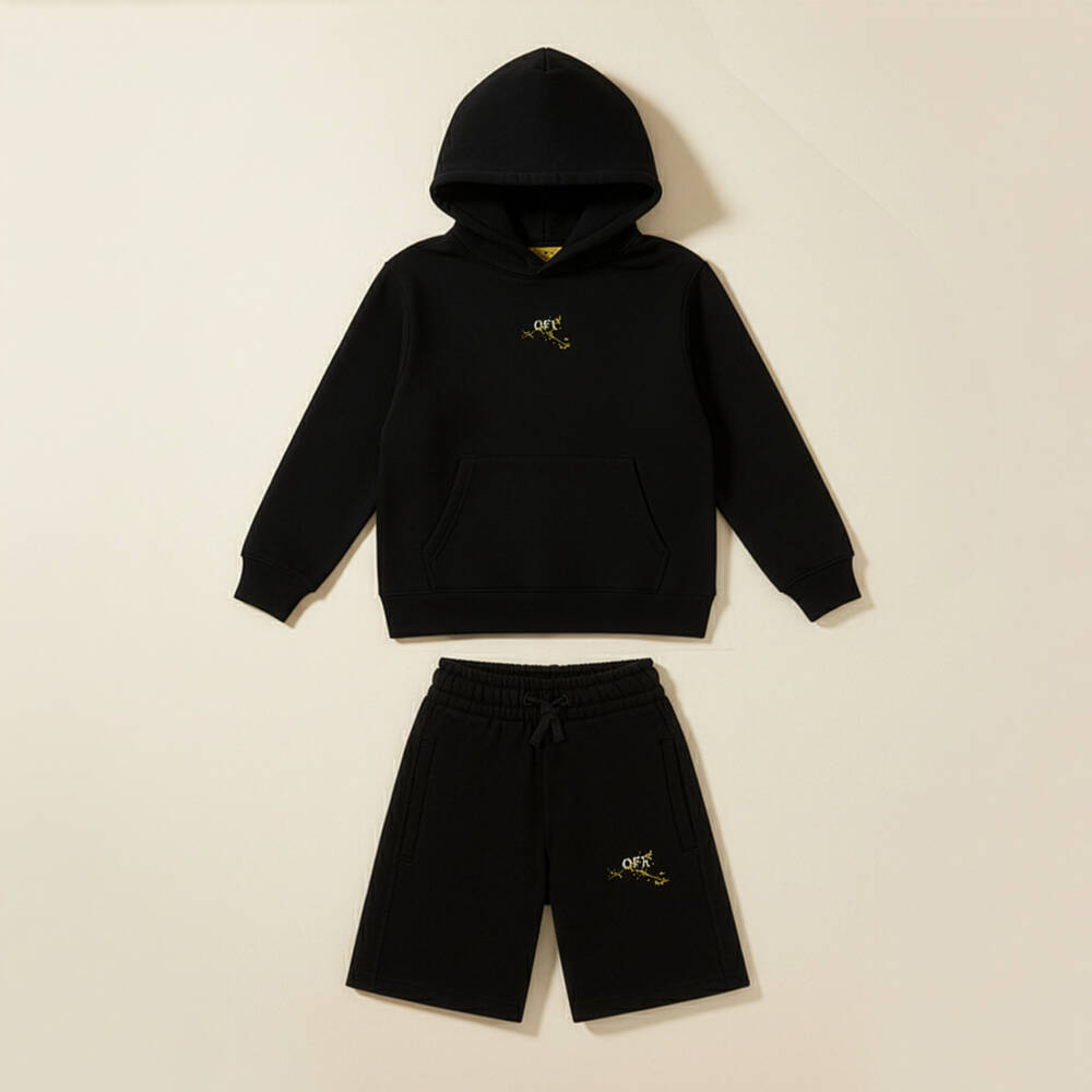 Off-White-Boys Black Cotton Jersey Shorts with Diagonals Logo | Childrensalon Outlet