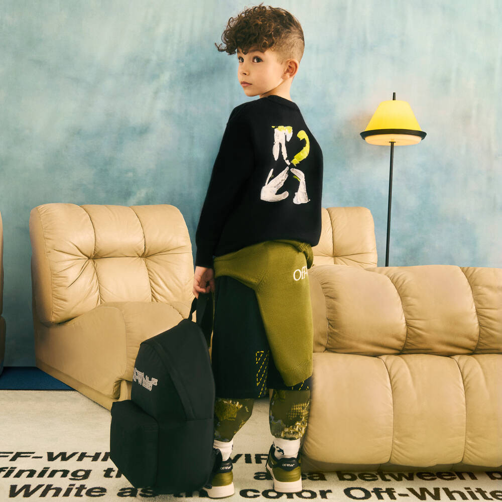 Off-White-Boys Black Cotton Logo Sweatshirt | Childrensalon Outlet