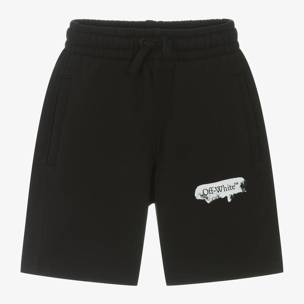 Off White Boys Black Cotton Shorts Childrensalon Outlet