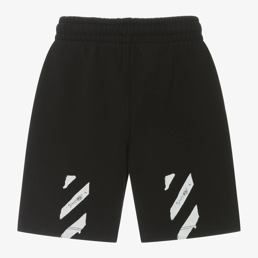 Off White Boys Black Cotton Shorts Childrensalon Outlet