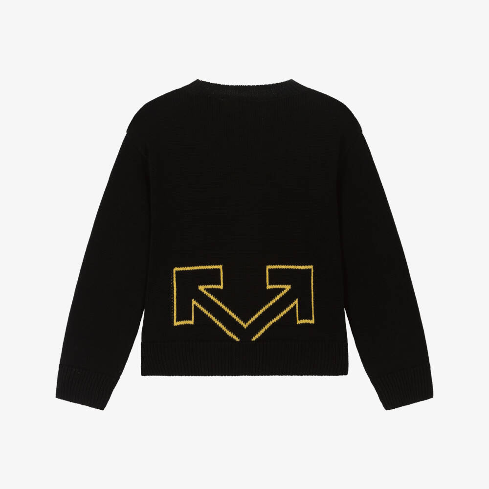 Off-White-Boys Black Cotton Sweater with Yellow Logos | Childrensalon Outlet