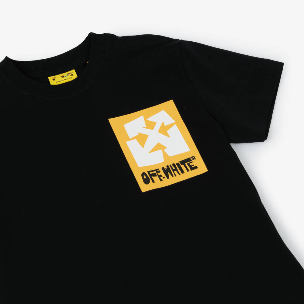 Off-White-Boys Black Graphic Cotton Tee | Childrensalon Outlet