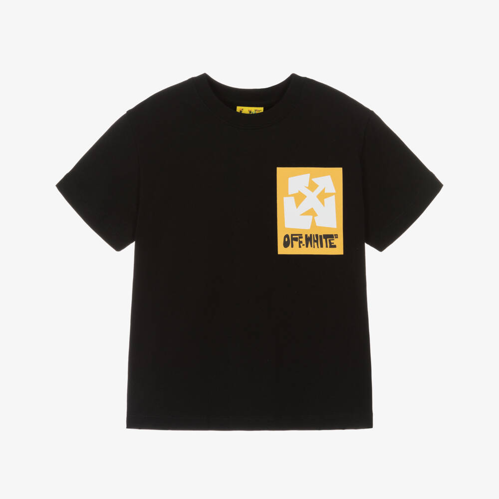 Off-White-Boys Black Graphic Cotton Tee | Childrensalon Outlet