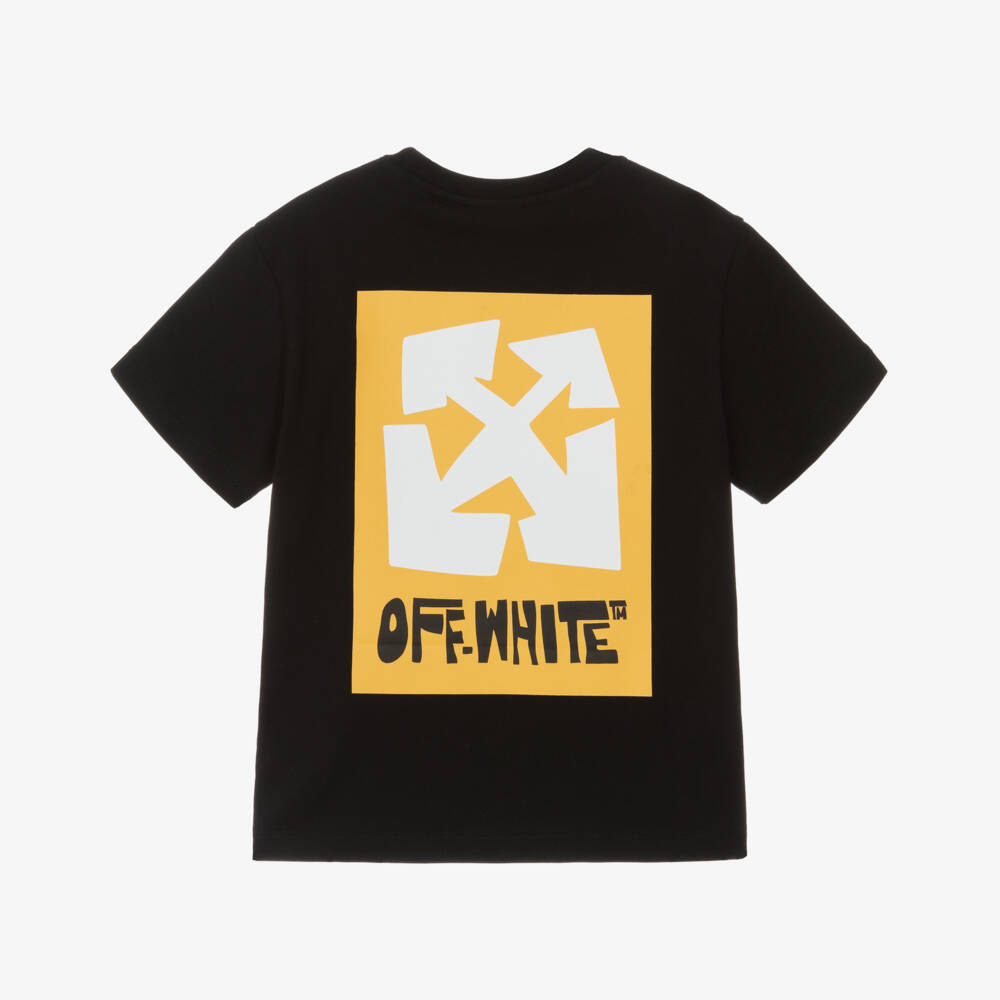 Off-White-Boys Black Graphic Cotton Tee | Childrensalon Outlet