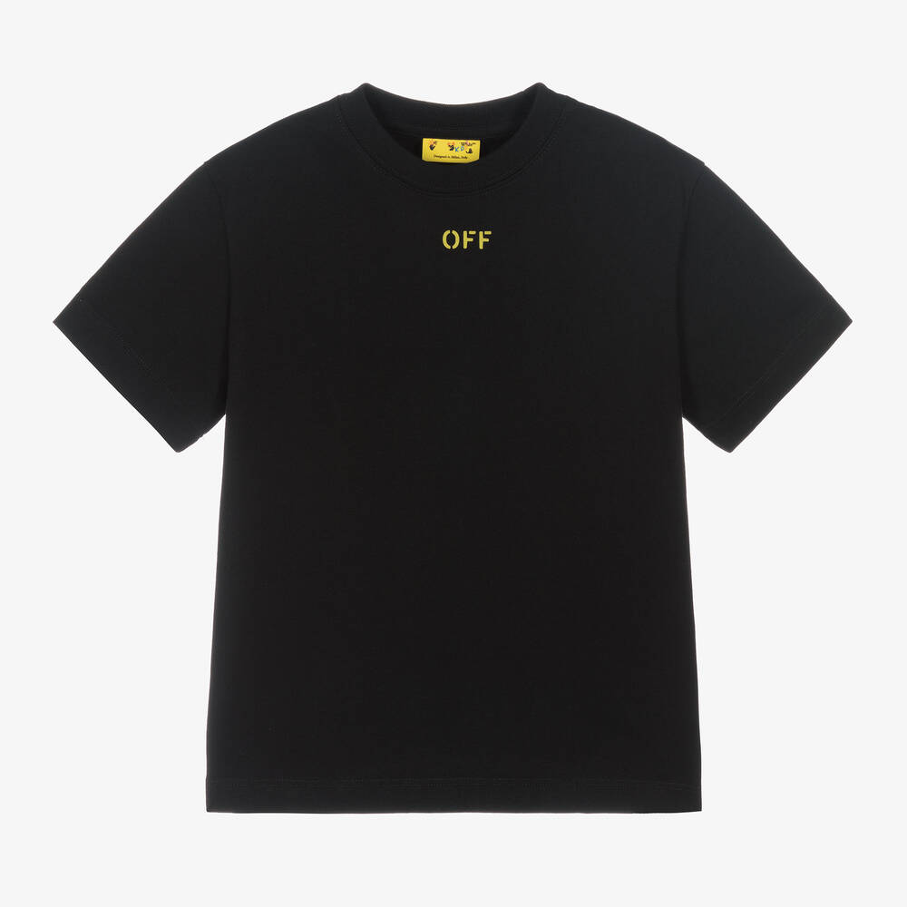 Off-White-Boys Black Off Stamp Cotton T-Shirt | Childrensalon Outlet