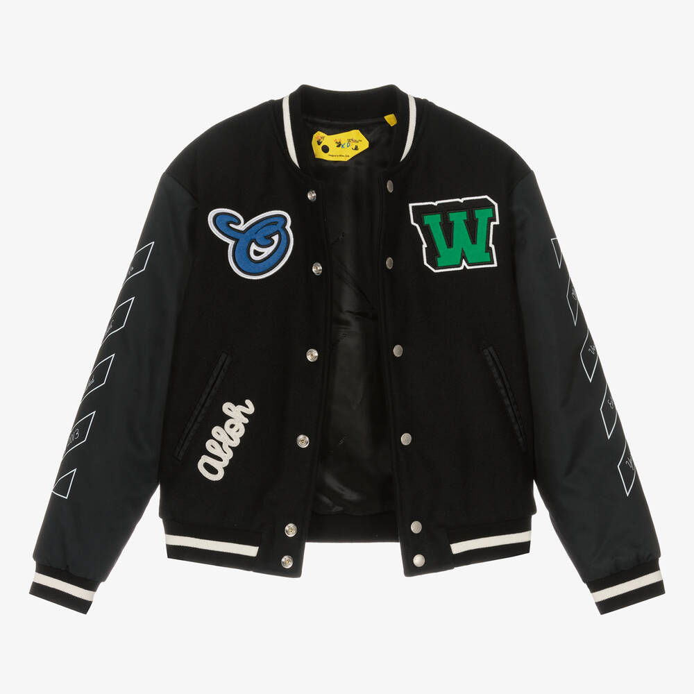 Off-White-Черная шерстяная куртка-бомбер для мальчиков | Childrensalon Outlet
