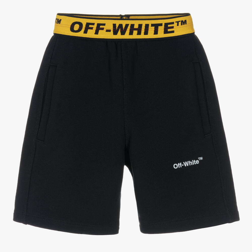 Off-White - Boys Black & Yellow Industrial Jersey Shorts | Childrensalon